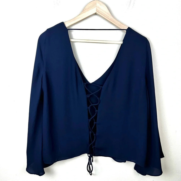 Zara • Lace Up Back Chiffon Kimono Sleeve Blouse - Picture 3 of 8